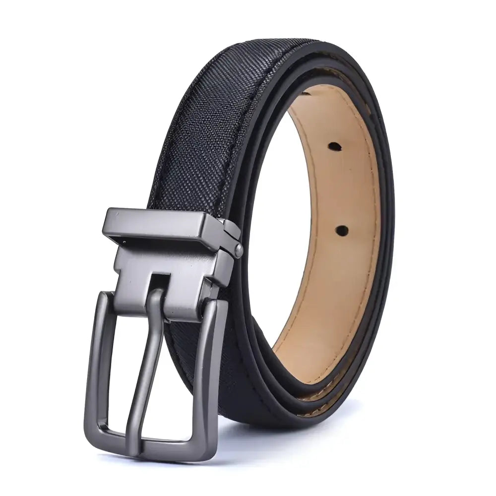 Reversible vegan leather belt with metal buckle and crocodile pattern for stylish wear