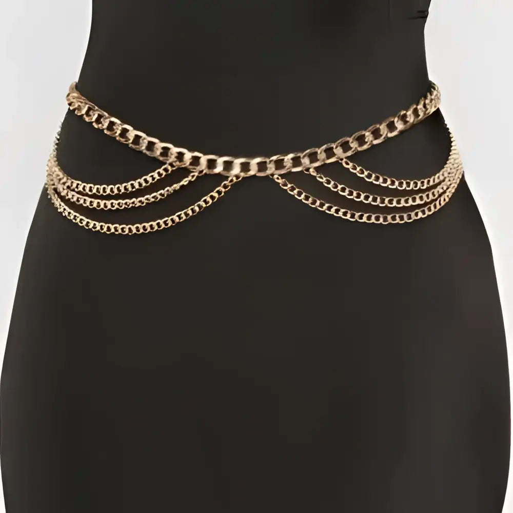 Ryytie Women’s Gold Layered Chain Belt with Cascading Strands for Women