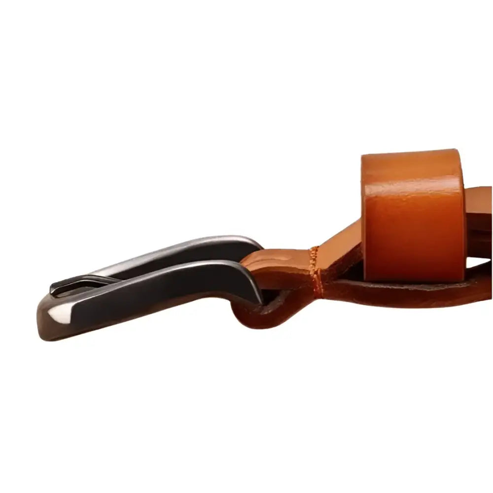 Seianthi Belt Brown Leather Belt with Metal Buckle and Zigzag Stitching