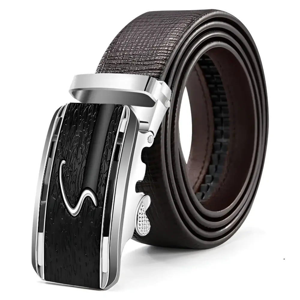 Serrano Belt showing brown leather with silver buckle for stylish dress and casual wear