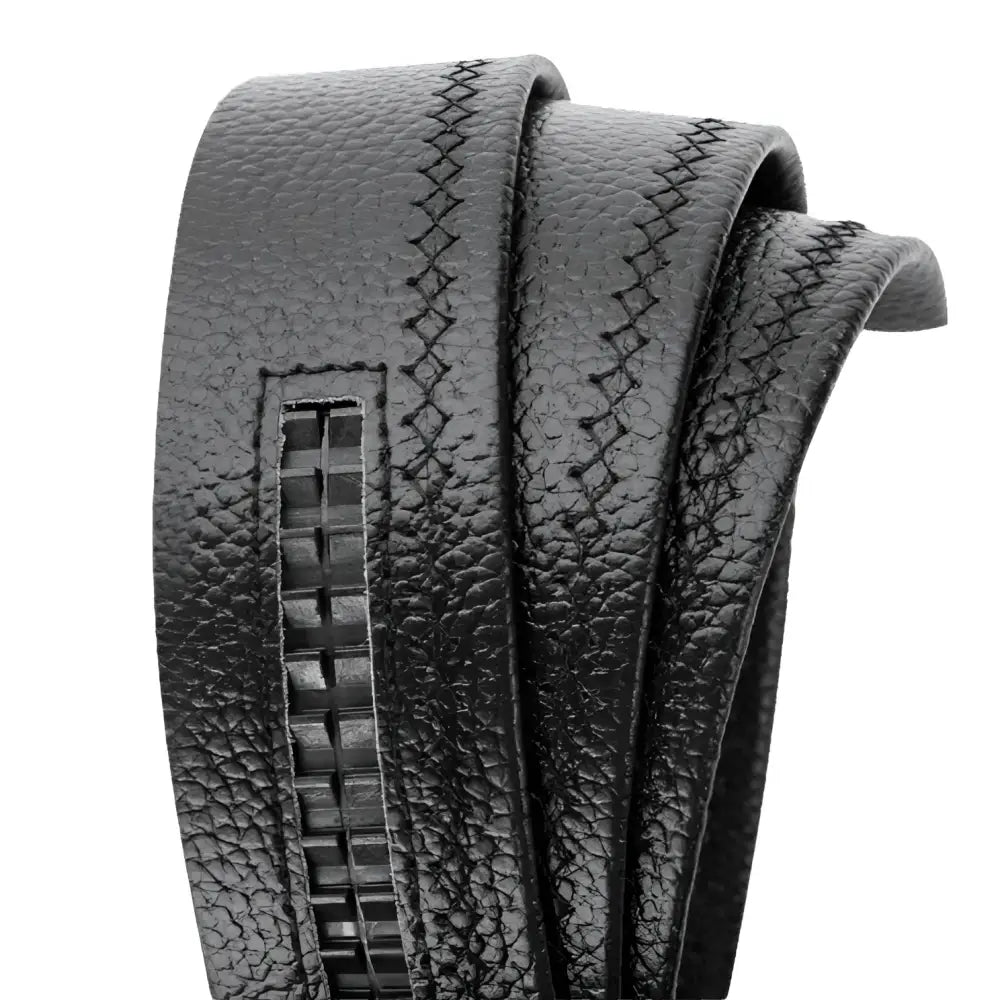 Black leather belt with textured surface and stitched edges from Serrano Belt Set