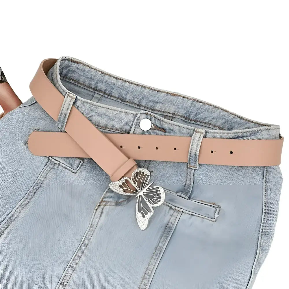 Light blue jeans paired with a butterfly buckled belt from the Set of Four Butterfly Buckled Belts