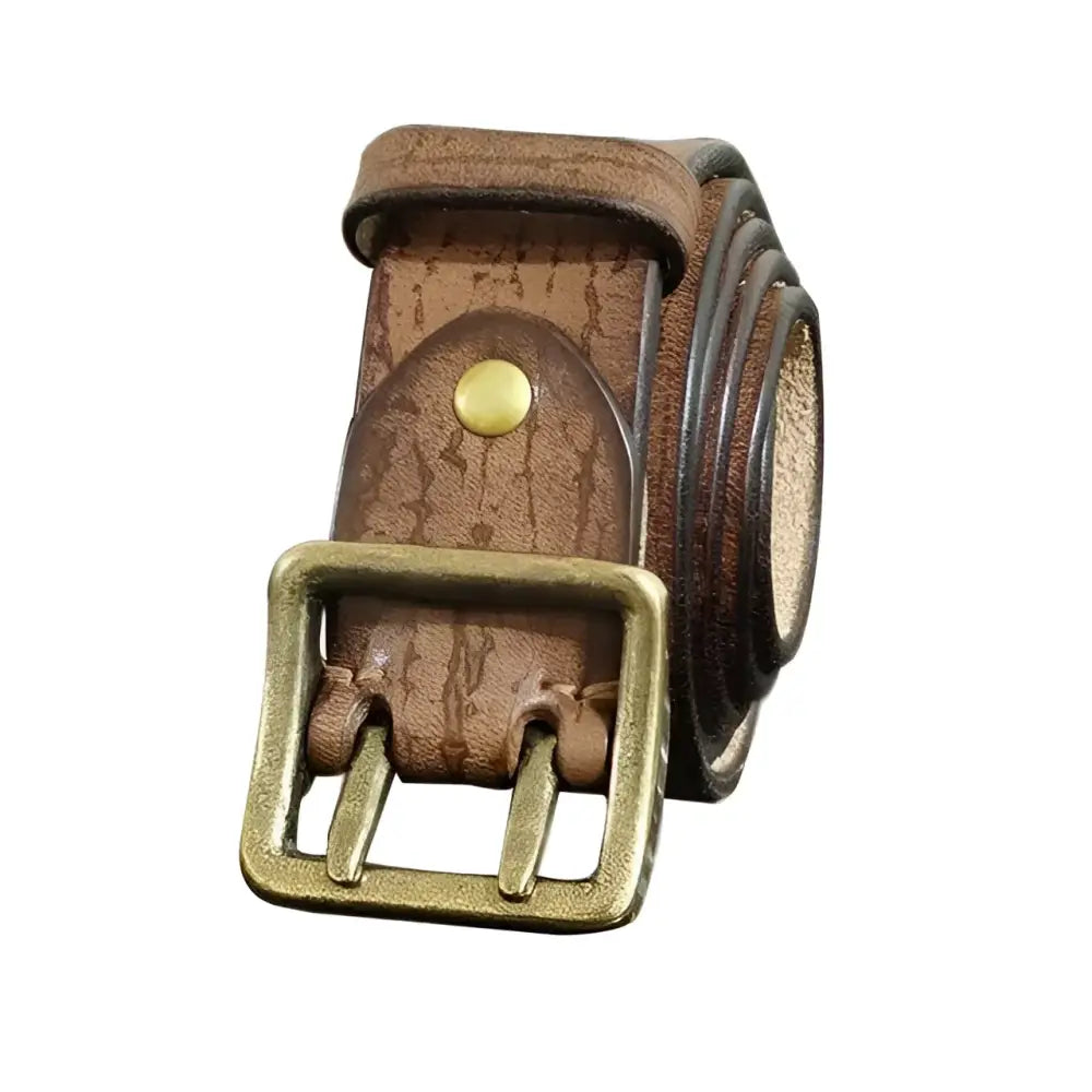 Set of four brown leather belts with brass buckles for versatile fashion accessories
