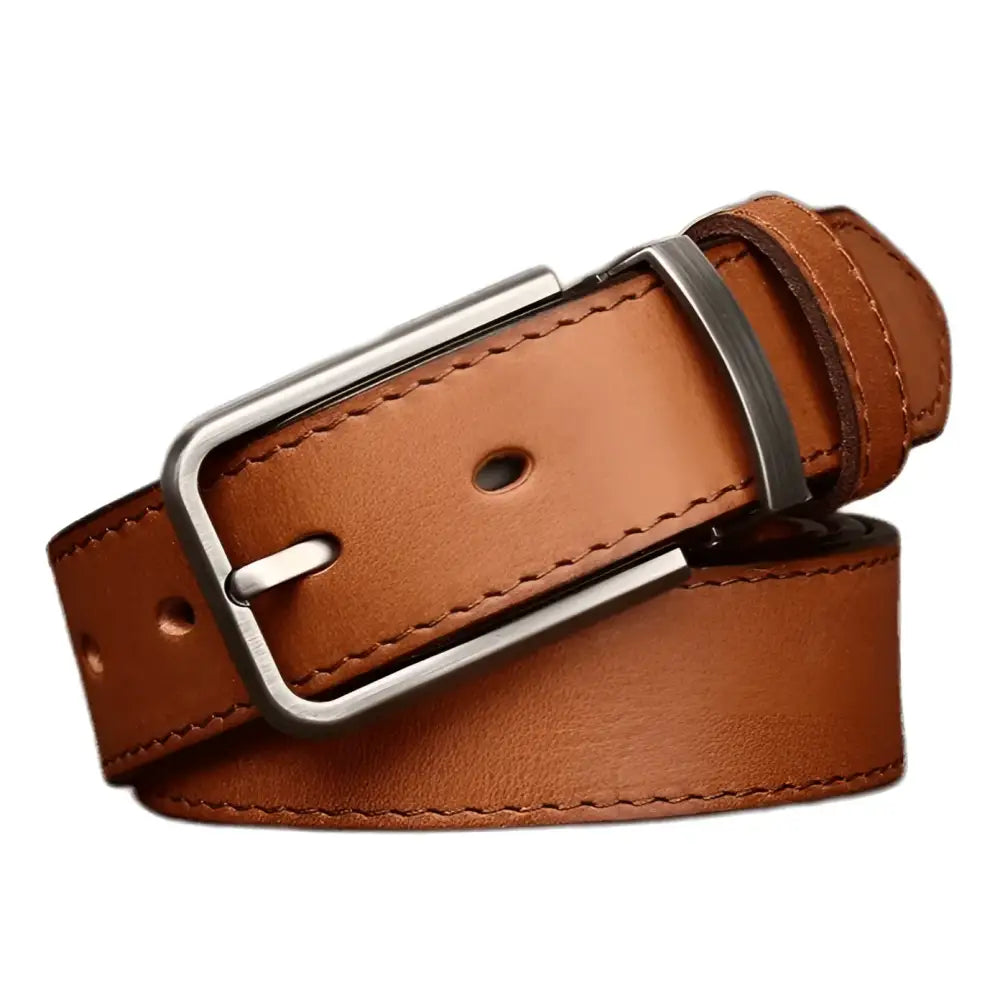 Brown leather belt with silver buckle from the Set of Three Leather Belts collection