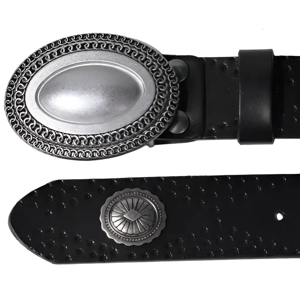 Black leather shima belt with silver buckle from Set of Three Leather Shima Belts in brown and burgundy