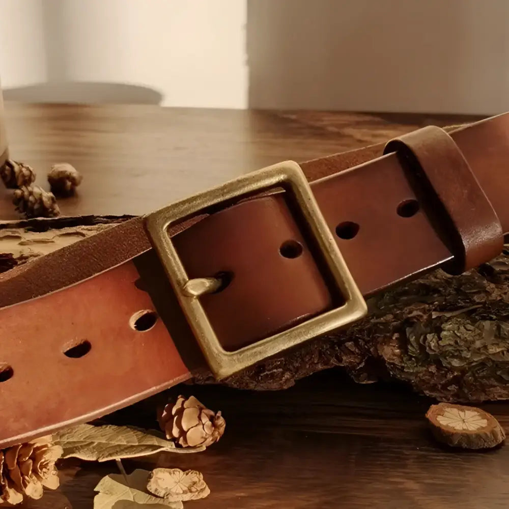 Set of two brown leather belts with brass buckles ideal for stylish formal and casual wear