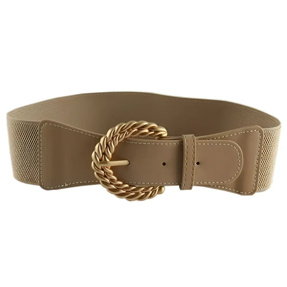 Sophia Elastic Belt with Twisted Gold Buckle in Beige, stylish elastic belt accessory