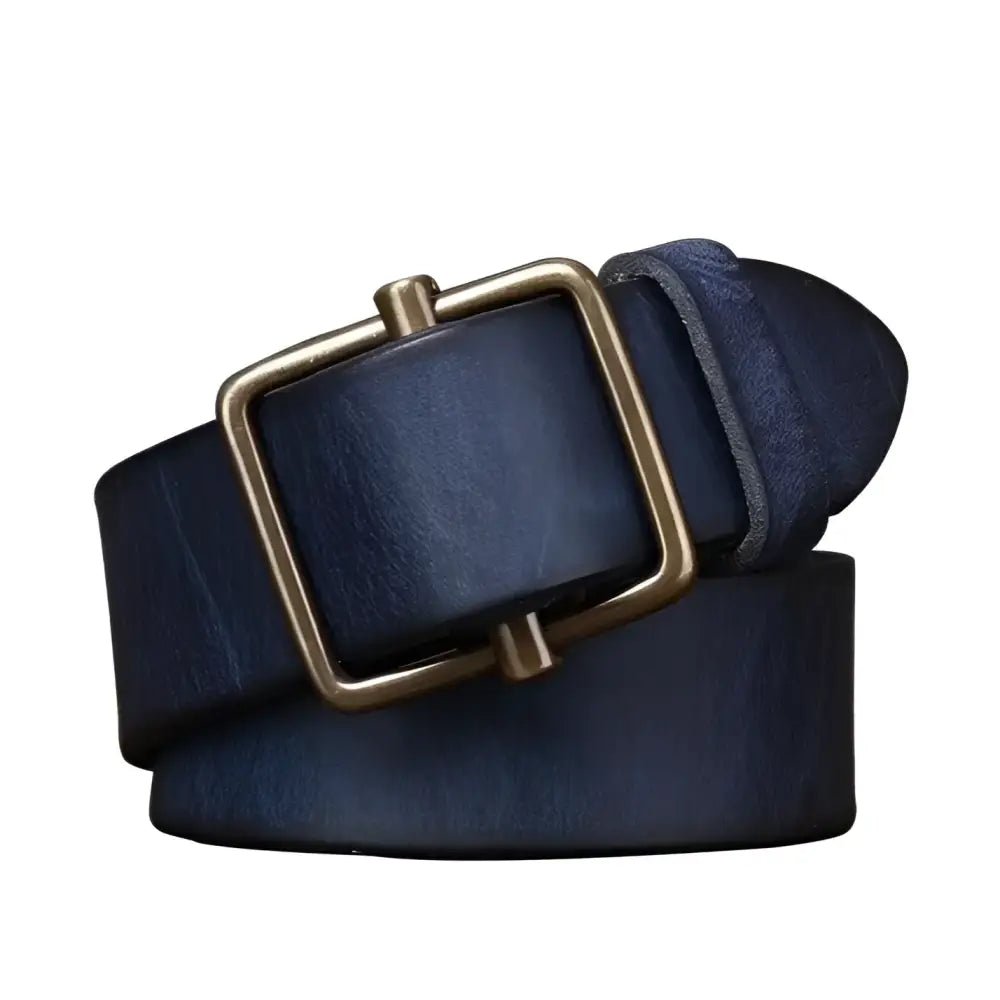 Blue Strumiana Leather Belt with Brass Square Buckle made from full-grain leather