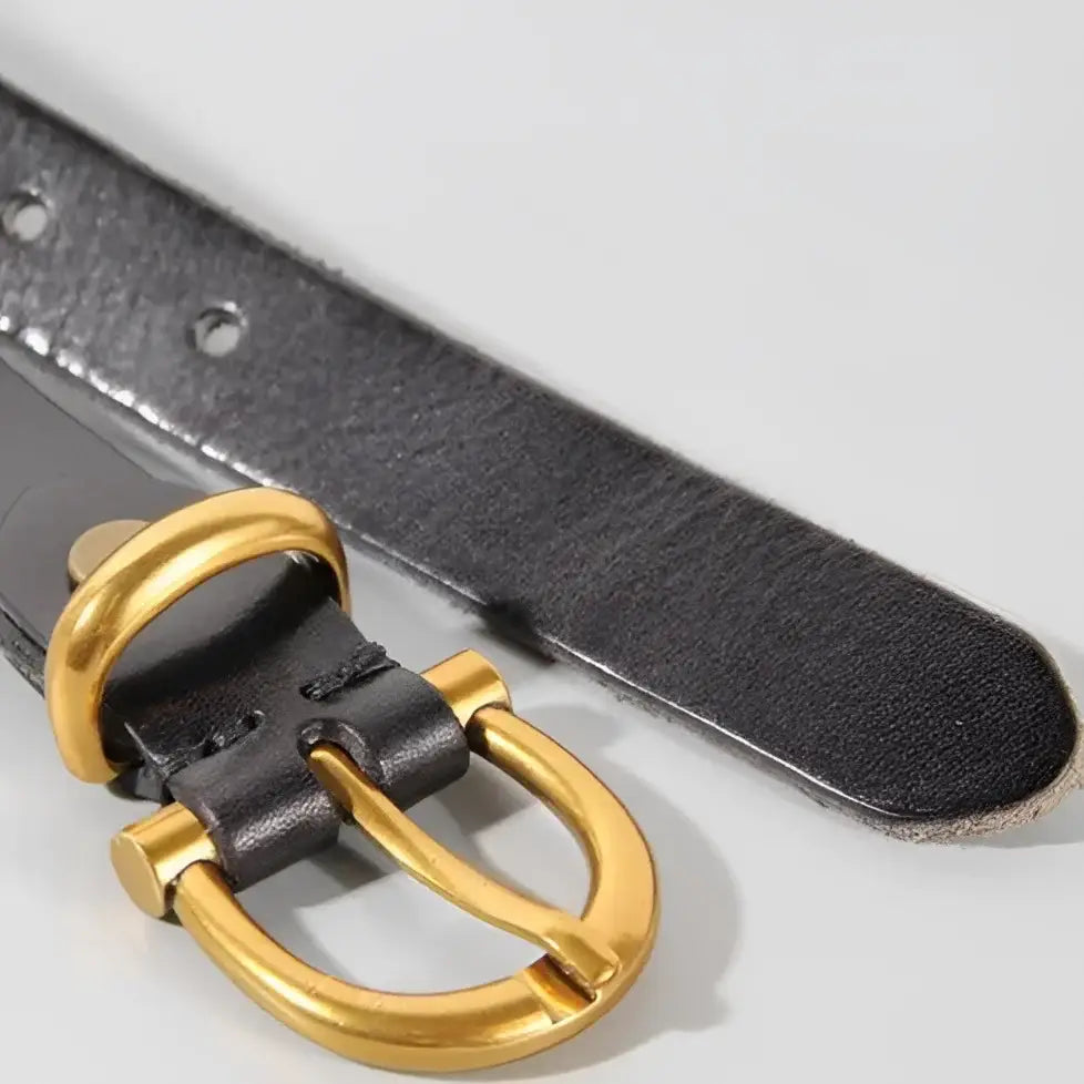 Black leather belt with a gold buckle from Stylish Leather Belts collection