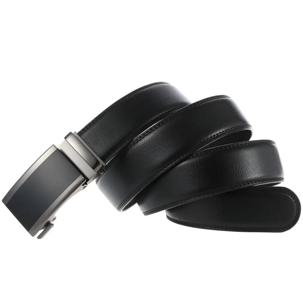 Black leather belt with metal buckle for men, durable black leather accessory
