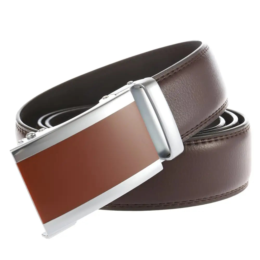 Black leather belt with silver buckle, ideal for men’s fashion and accessories