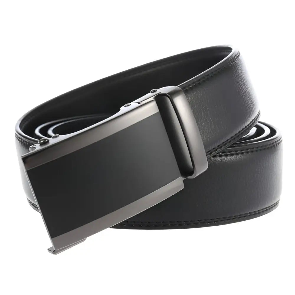 Black leather belt with metal buckle for men, stylish black leather accessory
