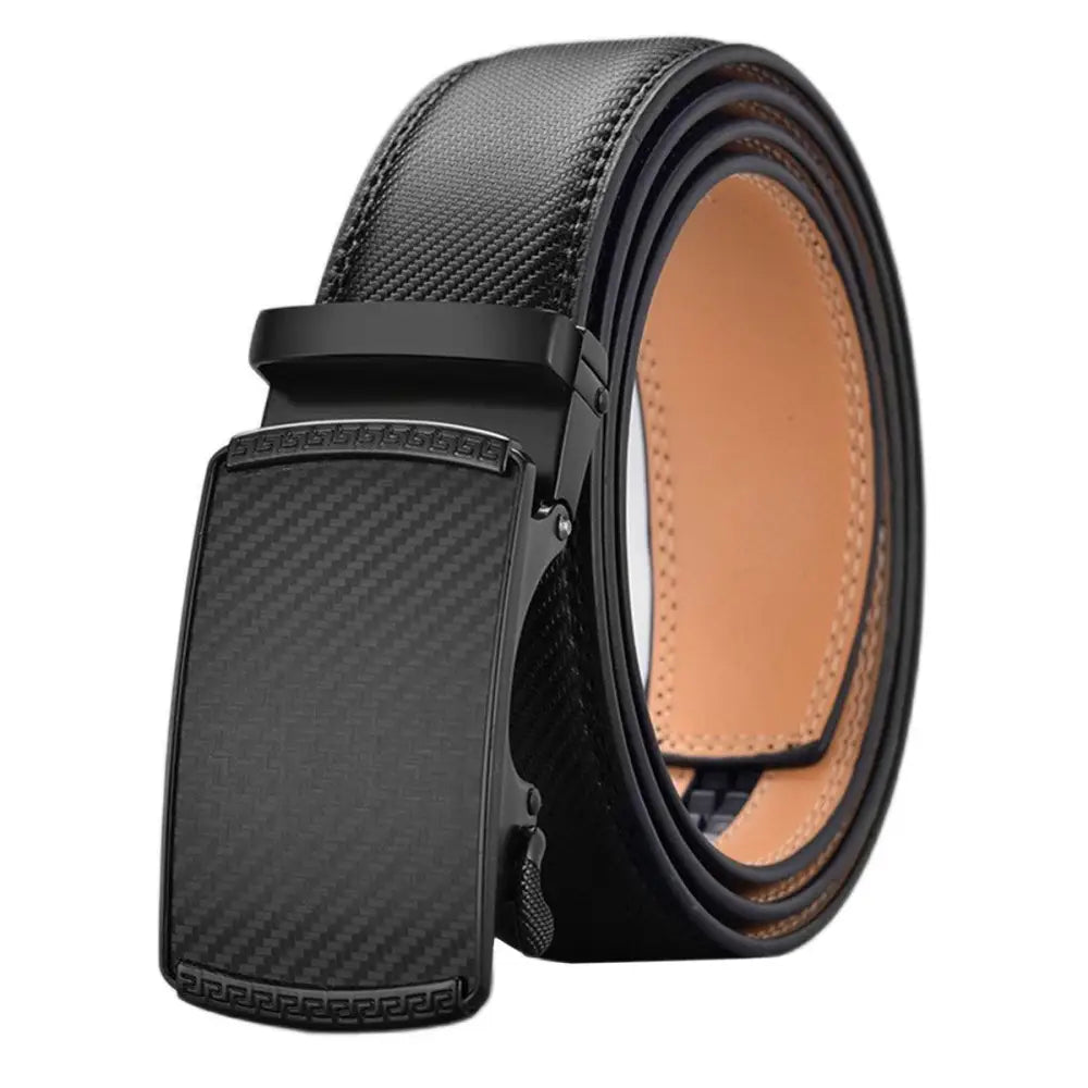Black leather ratchet suit belt with automatic buckle from Frederik Suit Belt collection