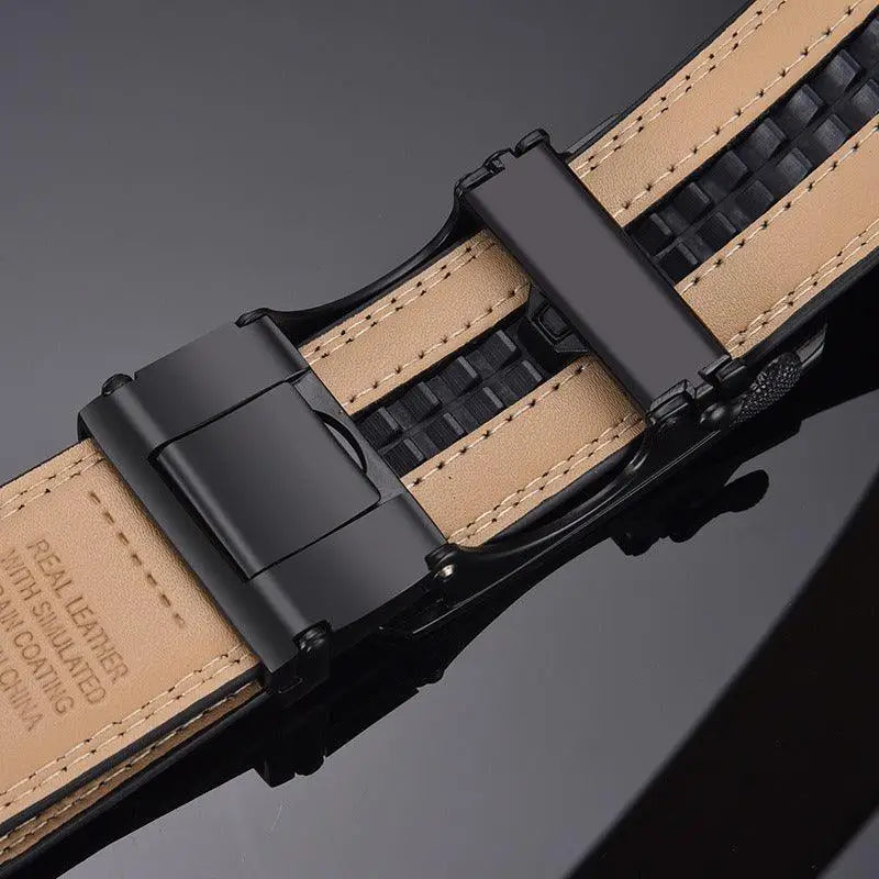 Black leather watch band with metal clasp for Frederik Suit Belt with Automatic Buckle
