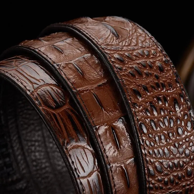Niyaz Belt: Brown Crocodile Leather Belt with Gold Buckle for elegant style