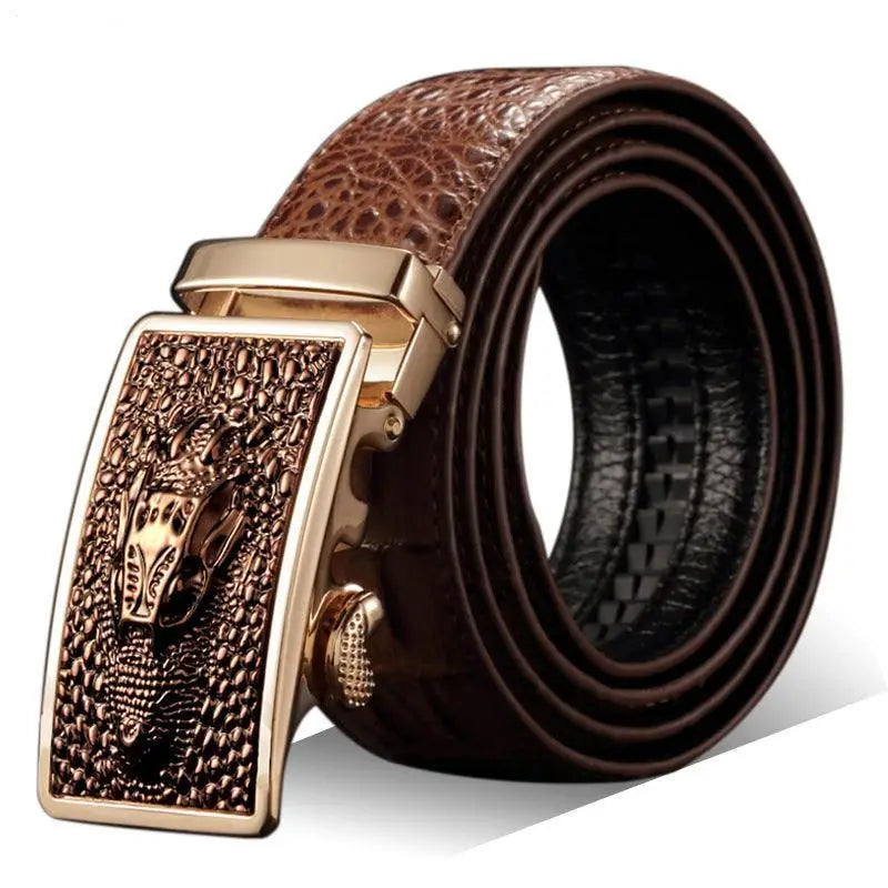 Brown leather suit belt with crocodile buckle for Tengiz Crocodile Suit Belt collection