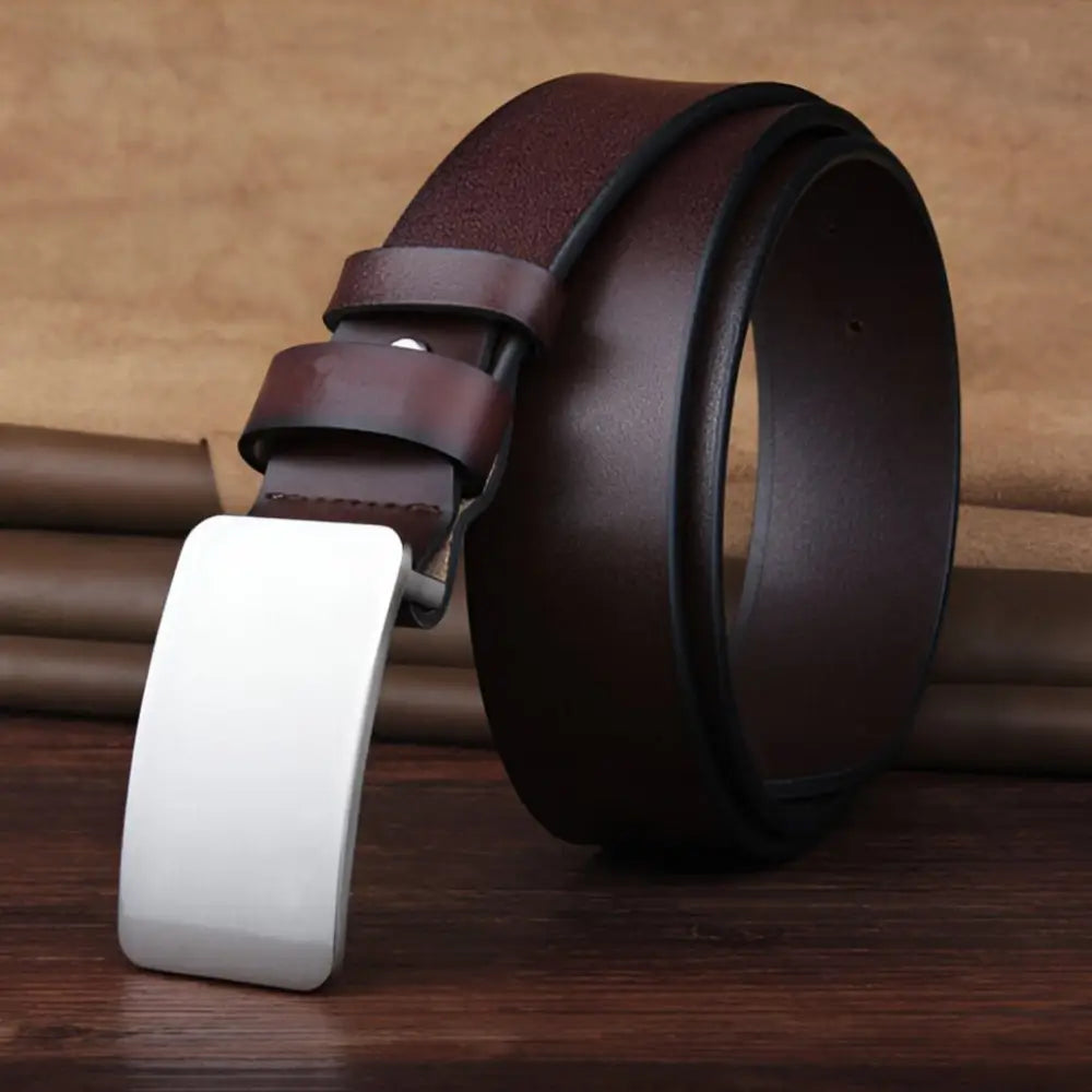 Brown leather belt with silver buckle made from full-grain leather product image