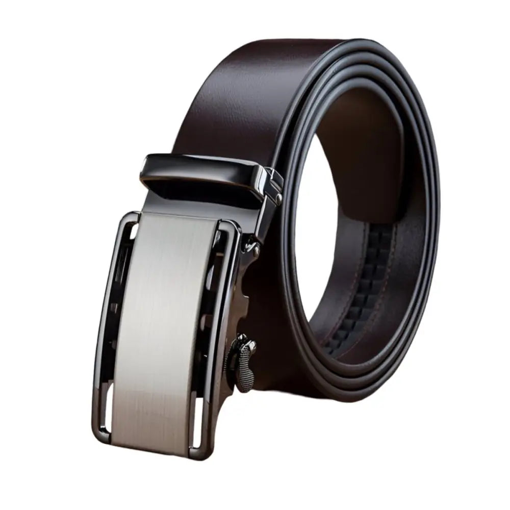 Black Grain Leather Belt for Men with Silver Buckle, Stylish and Durable Accessory
