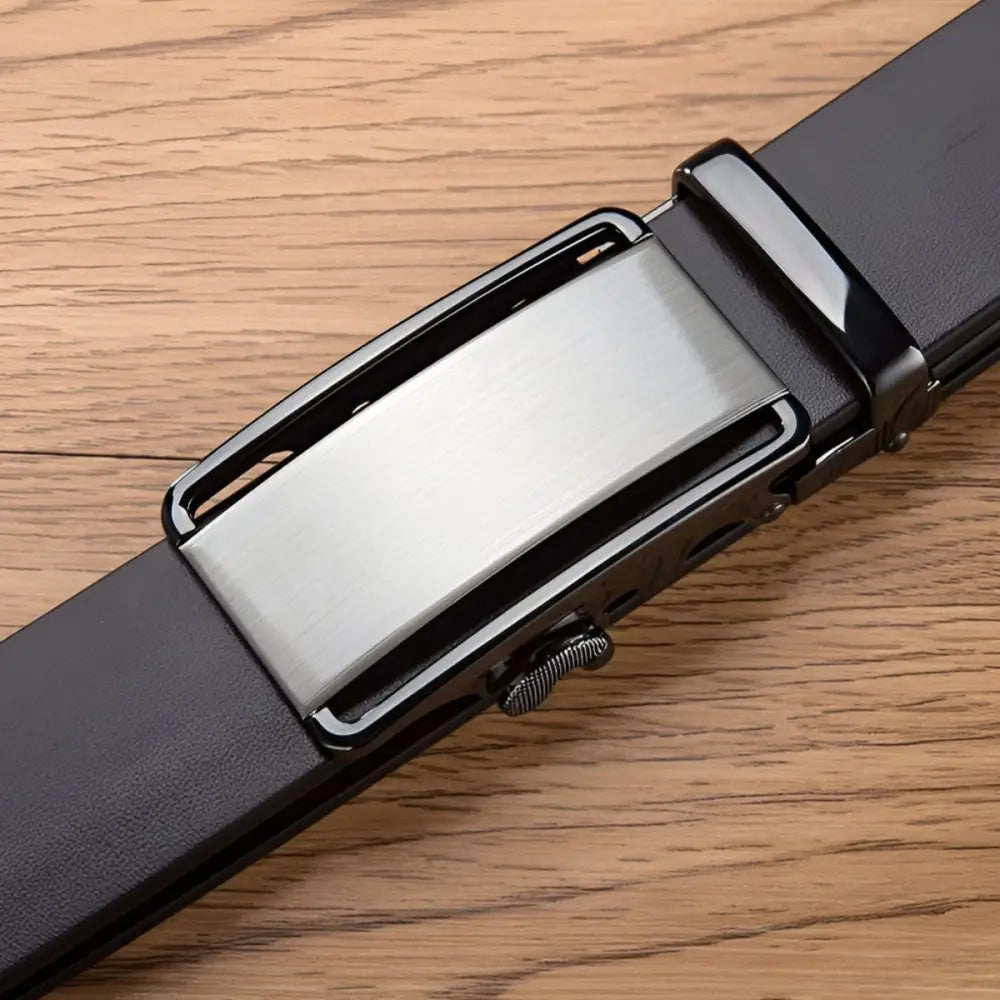 Gray grain leather belt with silver buckle for men from Black Grain Leather collection