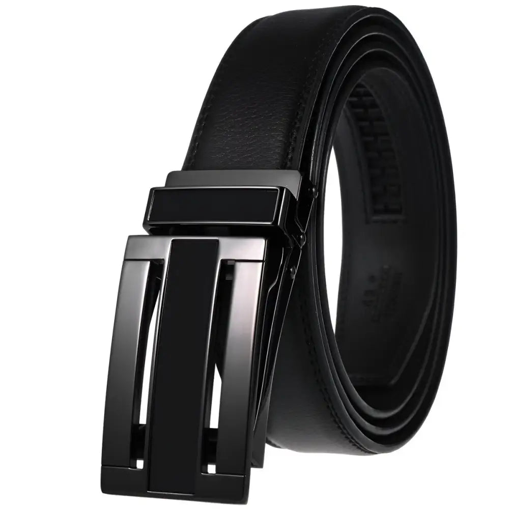 Black leather belt with a metal buckle from Leather Belts with Black or Metal Buckles collection