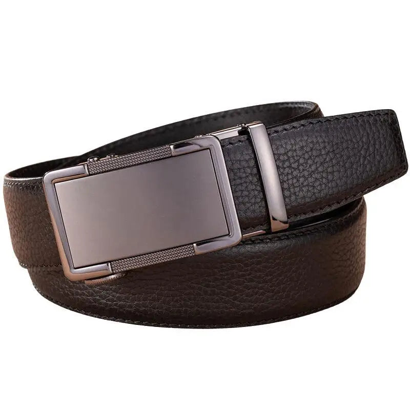 Black leather belt with boucle automatique and metal buckle, modèle Valentino style