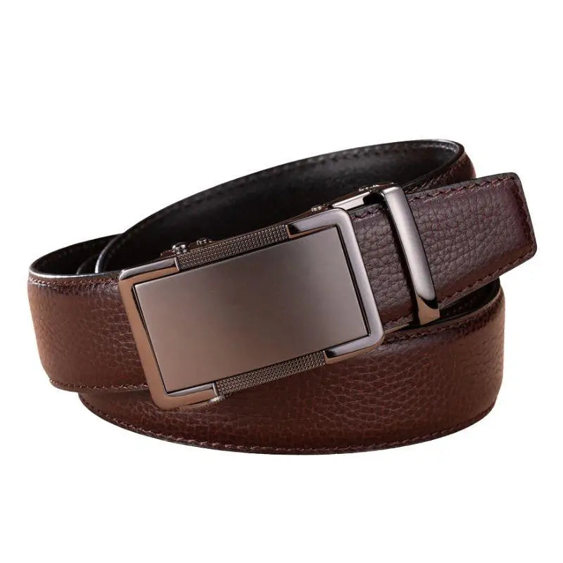 Brown leather belt with boucle automatique buckle, modele Valentino, belt en cuir for men