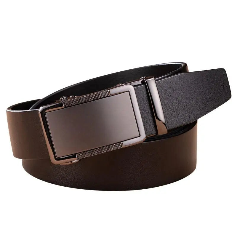 Black leather belt with metal boucle automatique buckle for modele Valentino style