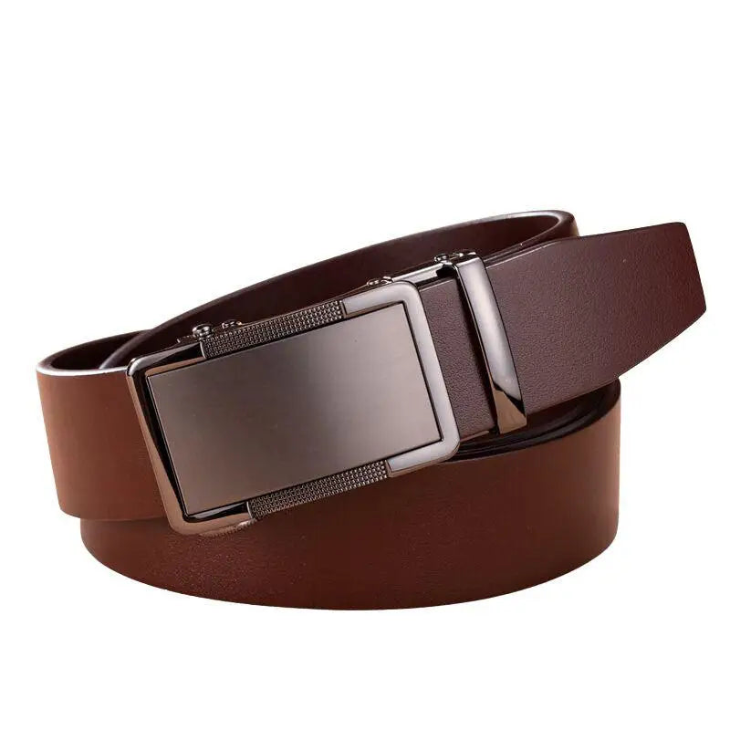 Brown leather belt with boucle automatique and metal buckle, modèle Valentino style