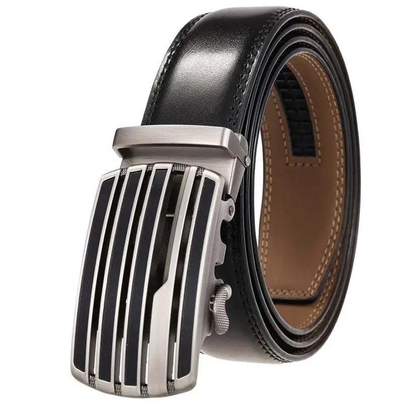 Black leather ratchet belt from Aranthur Men’s for men, crafted with premium materials