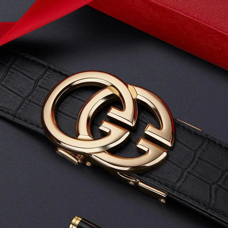 Gold-buckled black leather belt featured in Interlocking Circle Buckle Leather Belt in Black and Gold