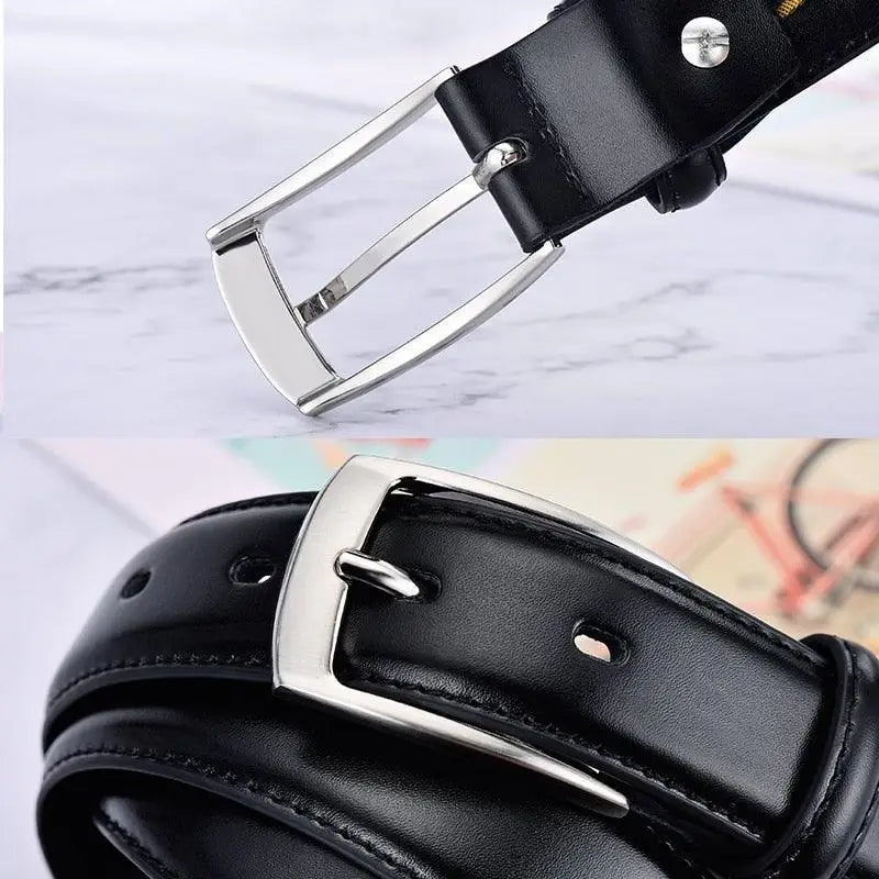 Black leather belt with a silver buckle from Leather Belts with Silver Buckles in Black