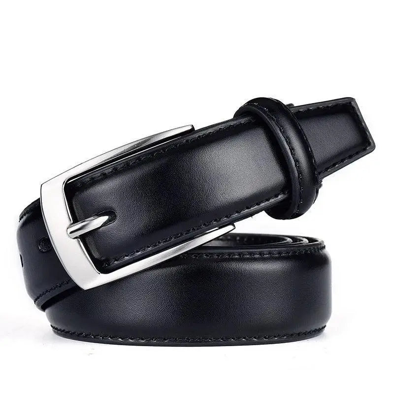 Black leather belt with a silver buckle from Leather Belts with Silver Buckles in Black