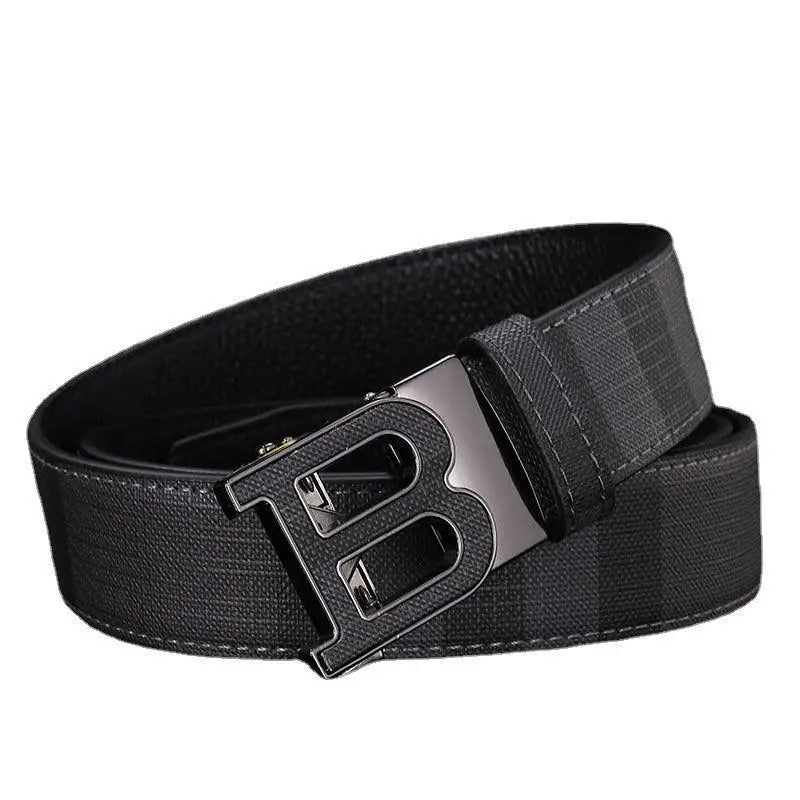 Black leather suit belt en cuir pour homme with B buckle for elegant formal wear
