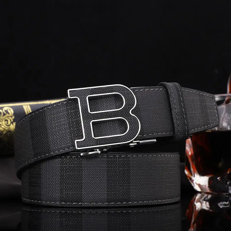 Black leather suit belt with silver B buckle cuir pour homme en cuir pour homme