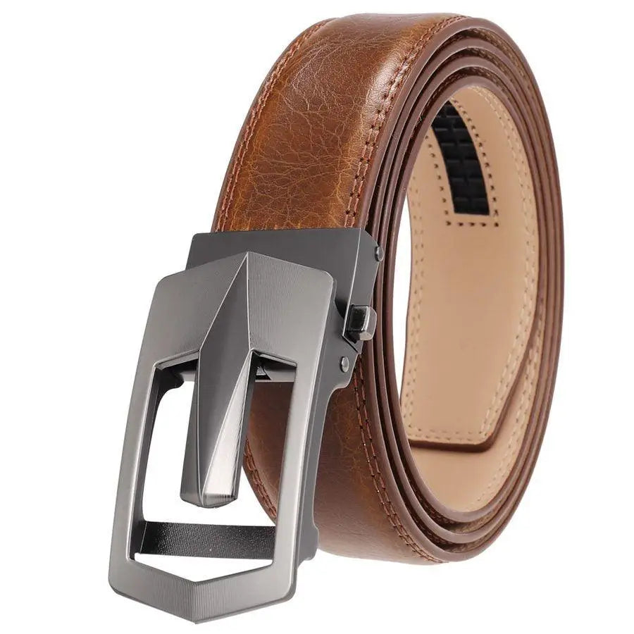 Brown leather belt with gray buckle from Leather Belts in Brown and Black with Silver Buckle