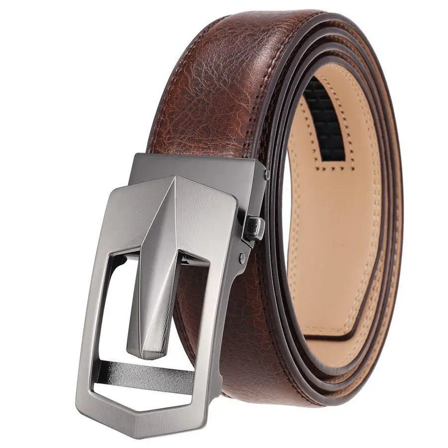 Brown leather belt with silver buckle from Leather Belts in Brown and Black collection
