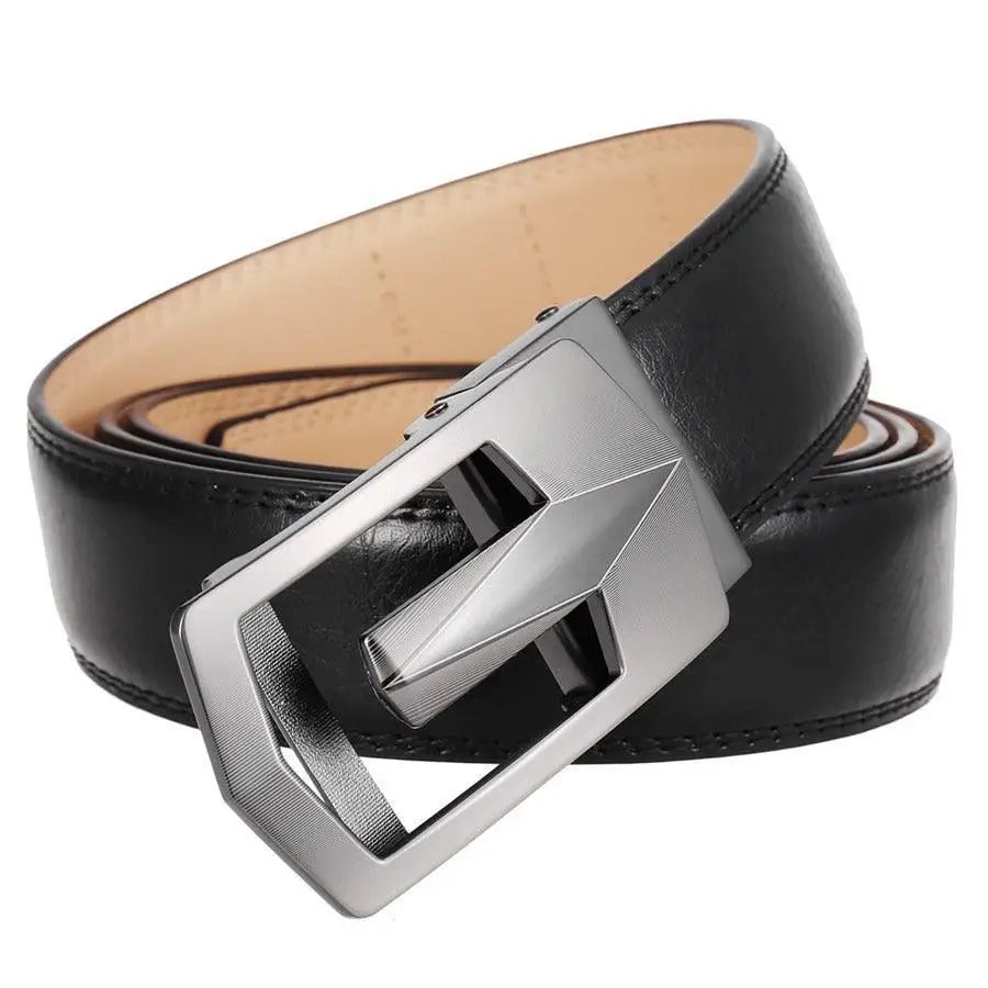 Black leather belt with silver buckle from Leather Belts in Brown and Black collection