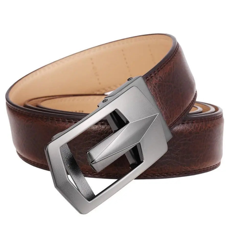 Brown leather belt with silver buckle from Leather Belts in Brown and Black collection