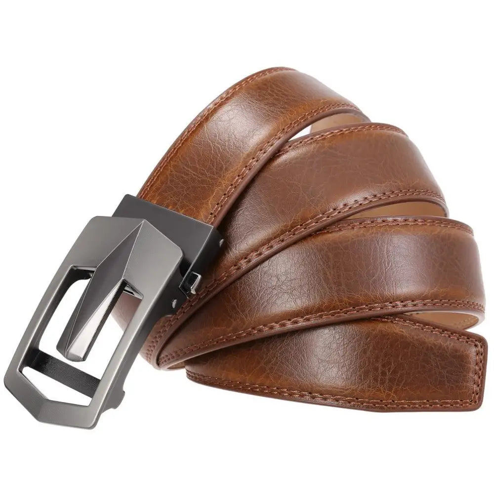 Brown leather belt with gray buckle from Leather Belts in Brown and Black with Silver Buckle