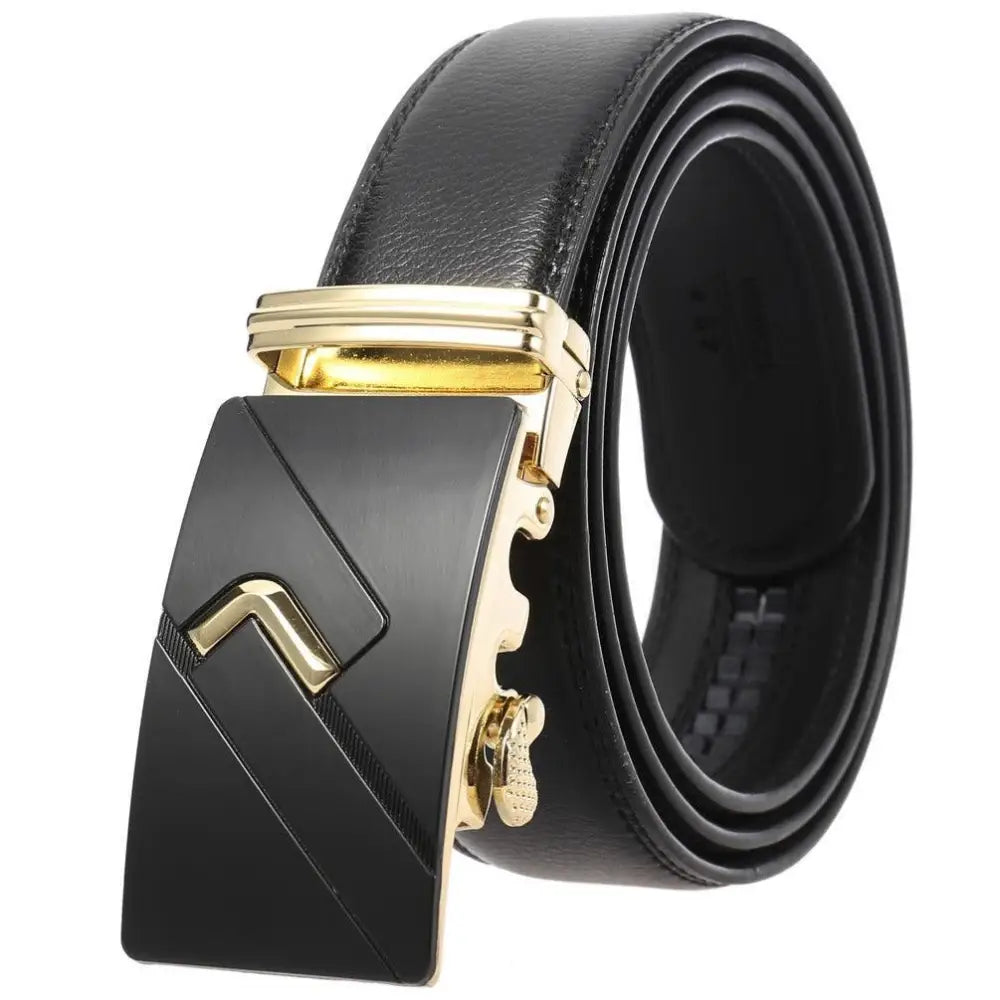Black leather belt with gold buckle from Carles Leather Belt Collection
