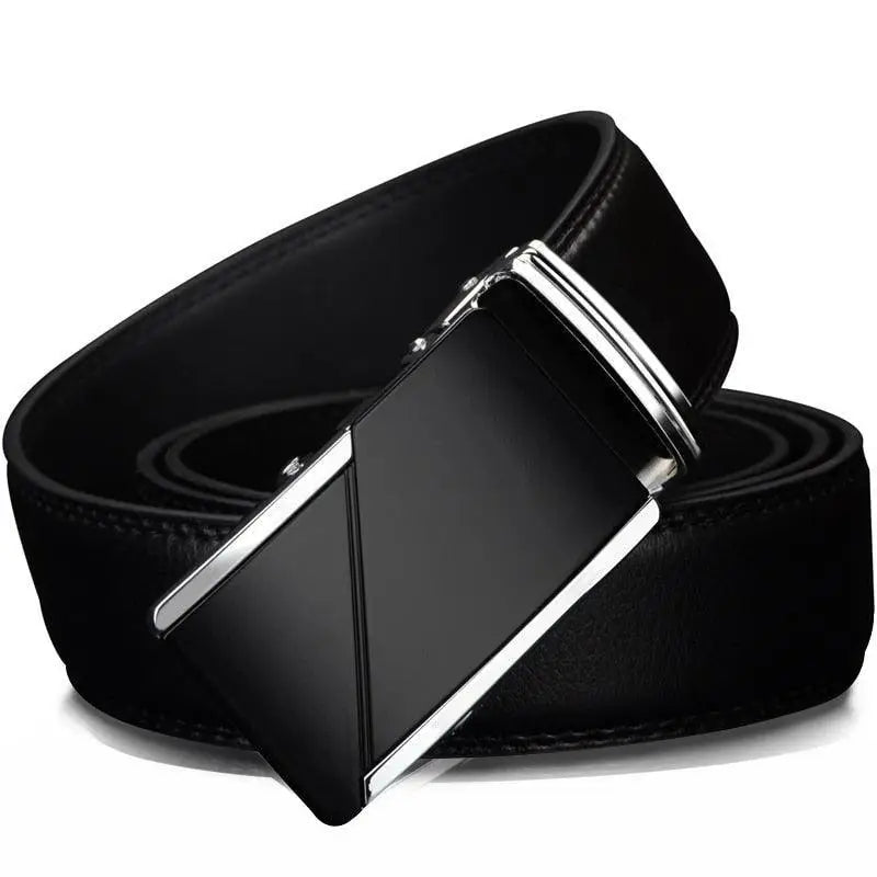 Black leather belt with a silver buckle displayed in the product Black Leather Belt with Silver Buckle