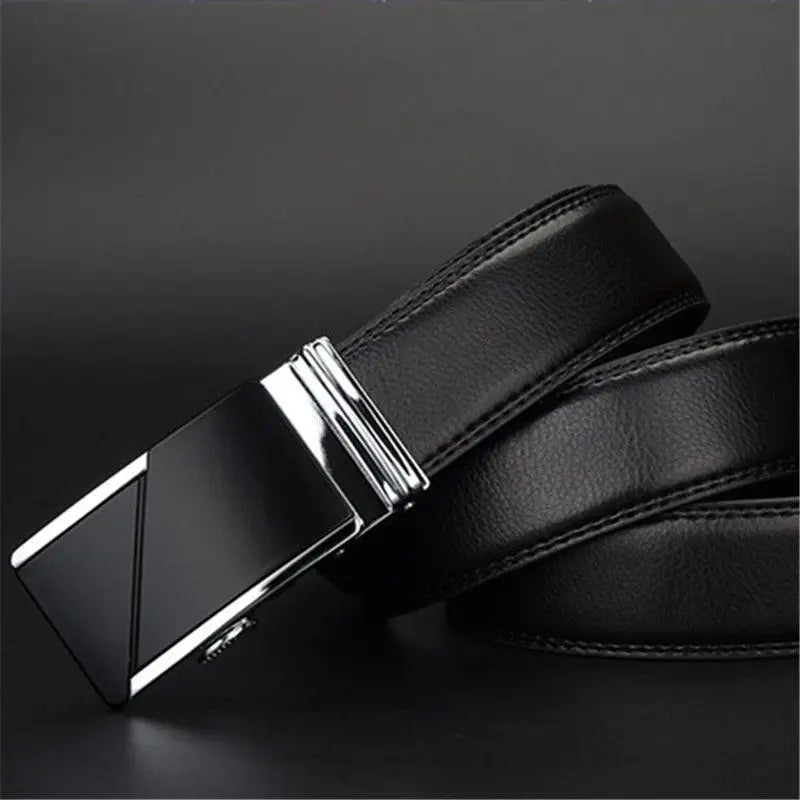 Black leather belt with a silver buckle displayed in the product named Black Leather Belt with Silver Buckle