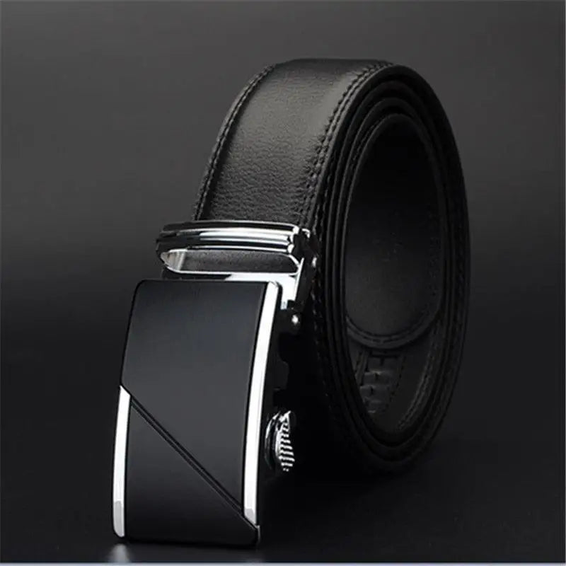Black Leather Belt with Silver Buckle showcasing a stylish accessory for men and women