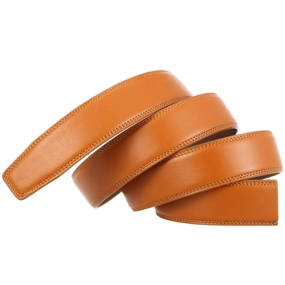 Tan leather belt with modern geometric design and silver buckle for stylish accessories