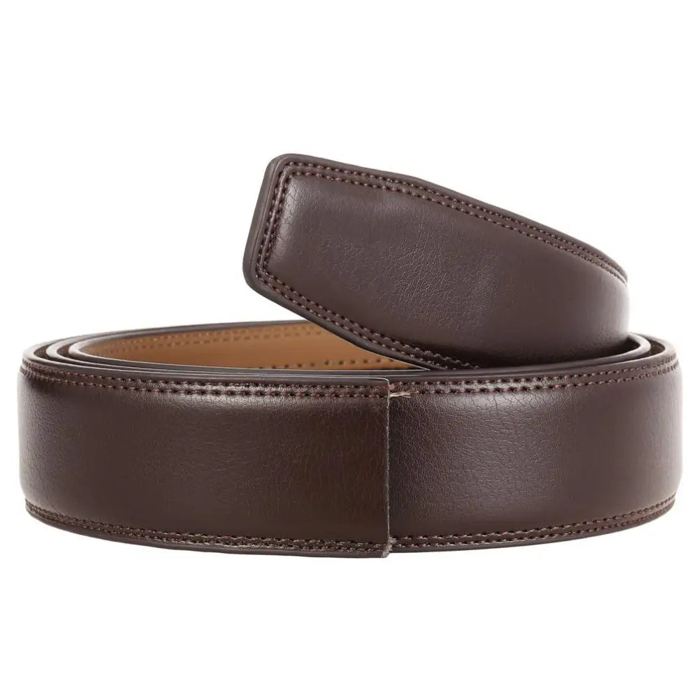 Brown leather belt with modern geometric design and silver buckle for stylish accessories