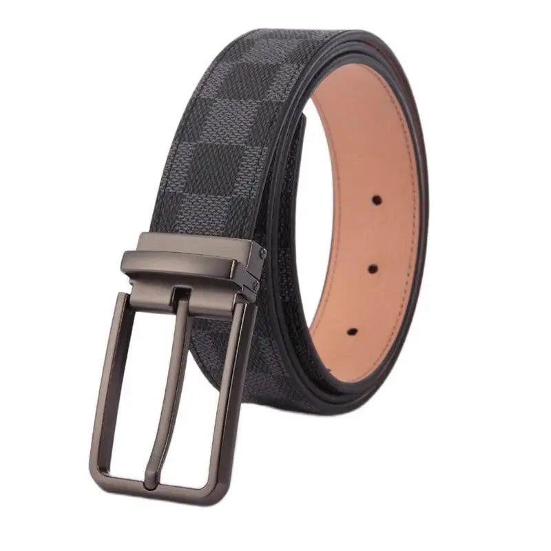 Reversible checkered suit belt with metal buckle, leather suit belt en cuir