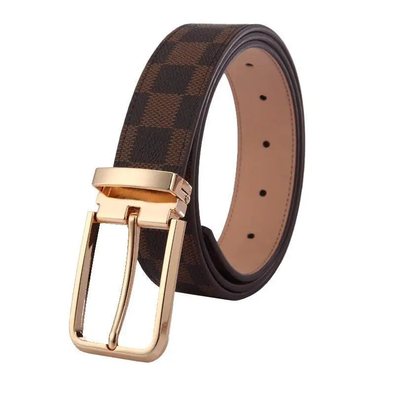 Reversible checkered suit belt with gold buckle, leather suit belt en cuir