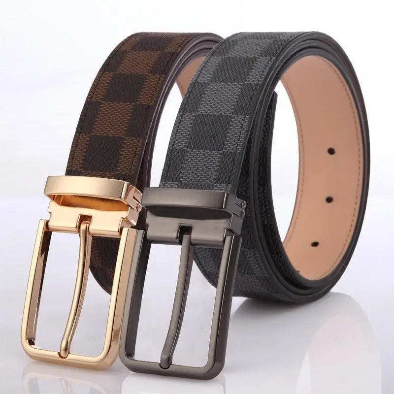 Reversible checkered suit belt and leather suit belt en cuir with metal buckles