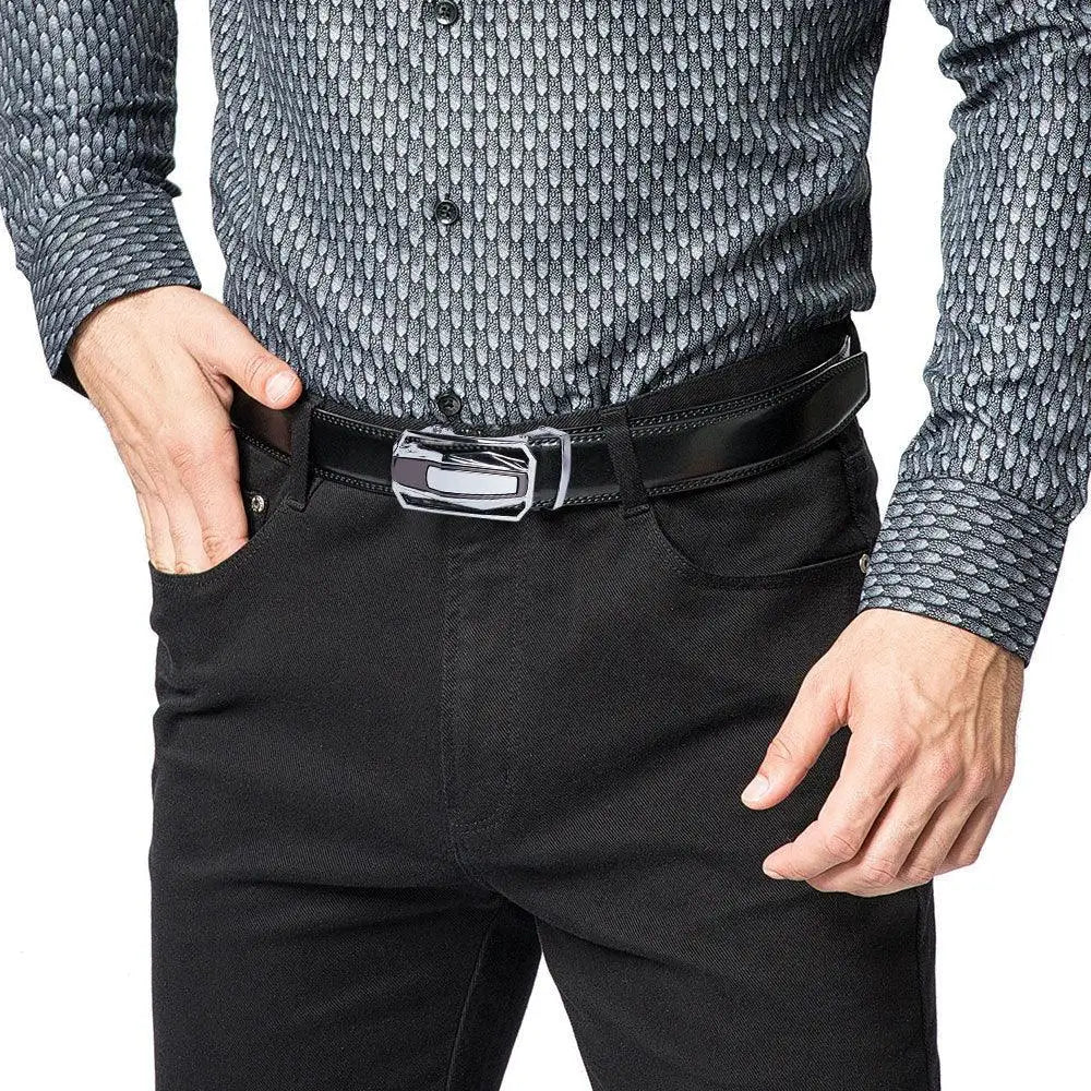 Black leather belt with silver buckle from the Variety of Leather Belts collection