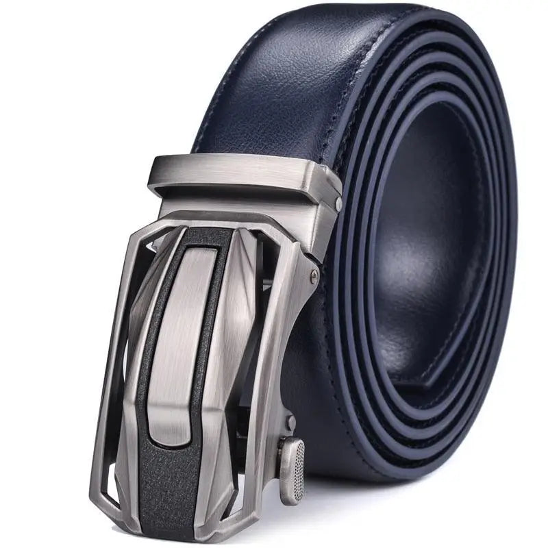 Navy leather belt with silver buckle from Variety of Leather Belts collection